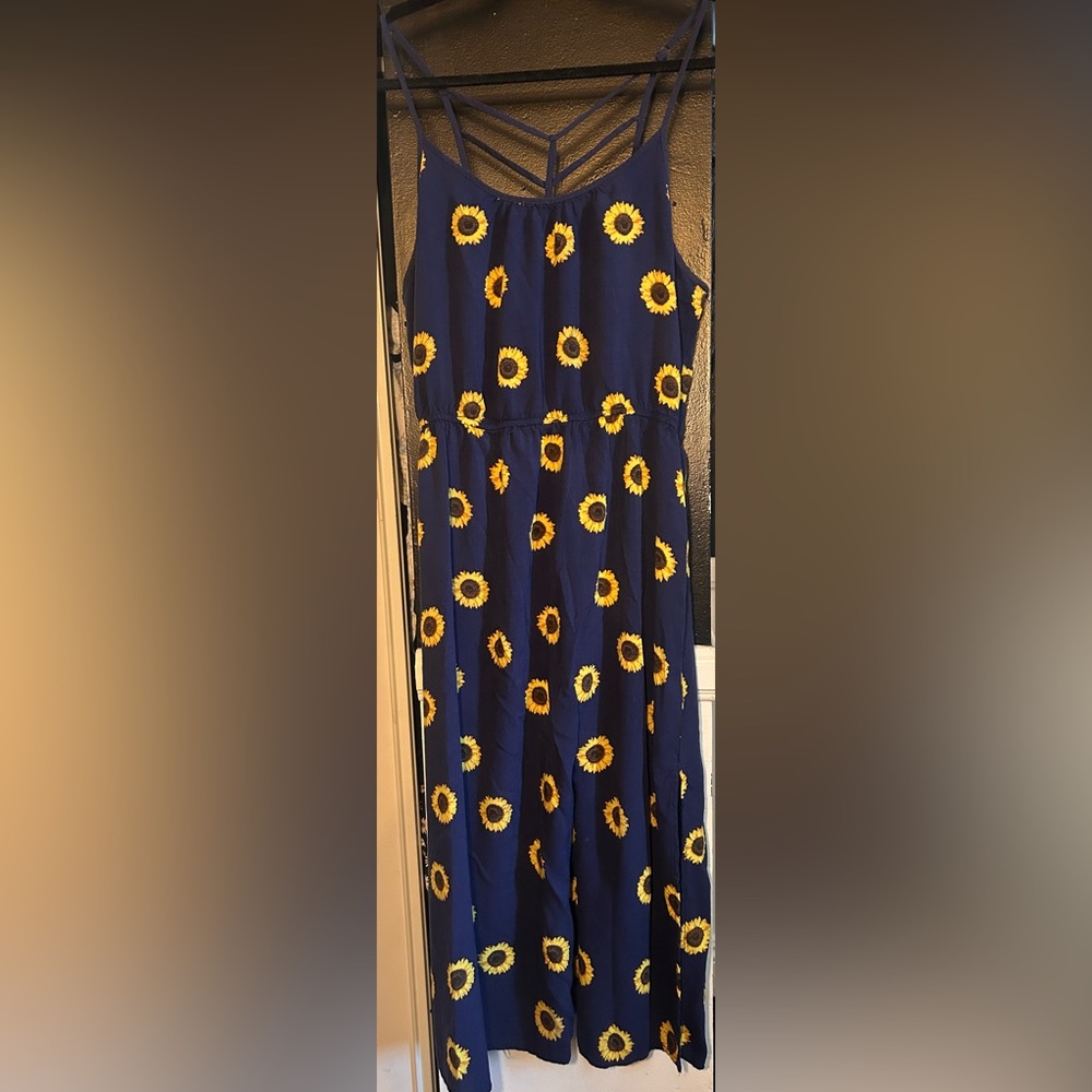 Navy and Yellow Sunflower Summer Maxi Dress